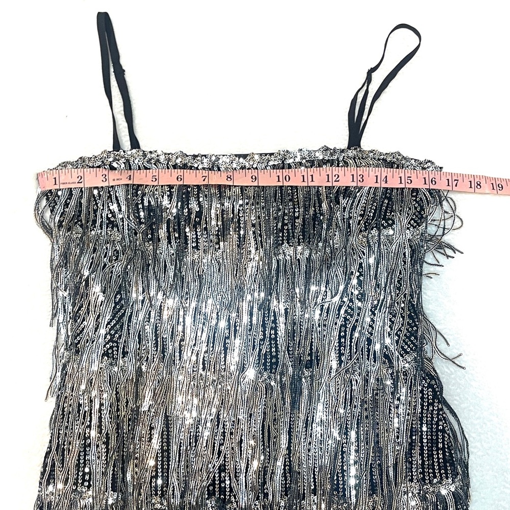 Day + Moon‎ Silver Sequin Layer Fringe Flapper Costume Party Dress Women's Small - Picture 12 of 15